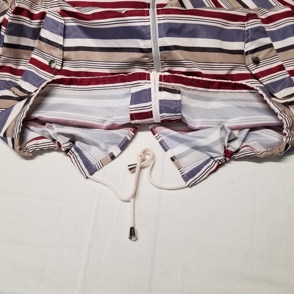 Atmosphere Women's White Tan Purple Stripes Roll-up Sleeve Hooded Windbreaker, S - Picture 7 of 11
